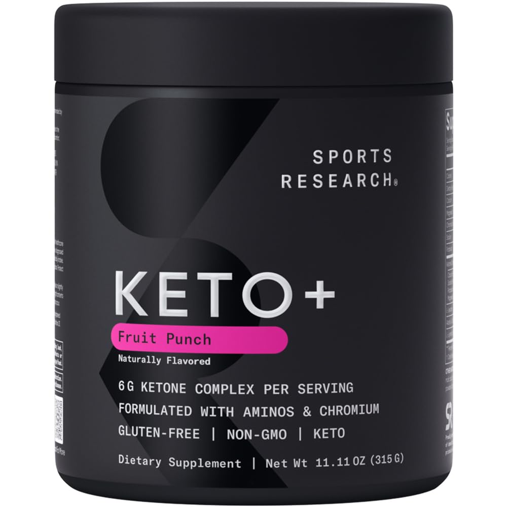 Sports Research Keto Plus goBHB powder tub highlighting ketosis support and purity