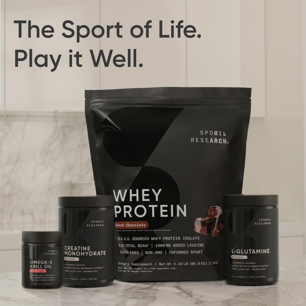 Sports Research Krill Oil Antarctic origin highlighted on packaging visuals.