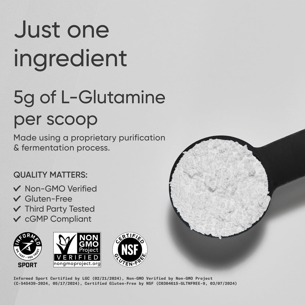 Sports Research L-Glutamine bottle pouring into a glass