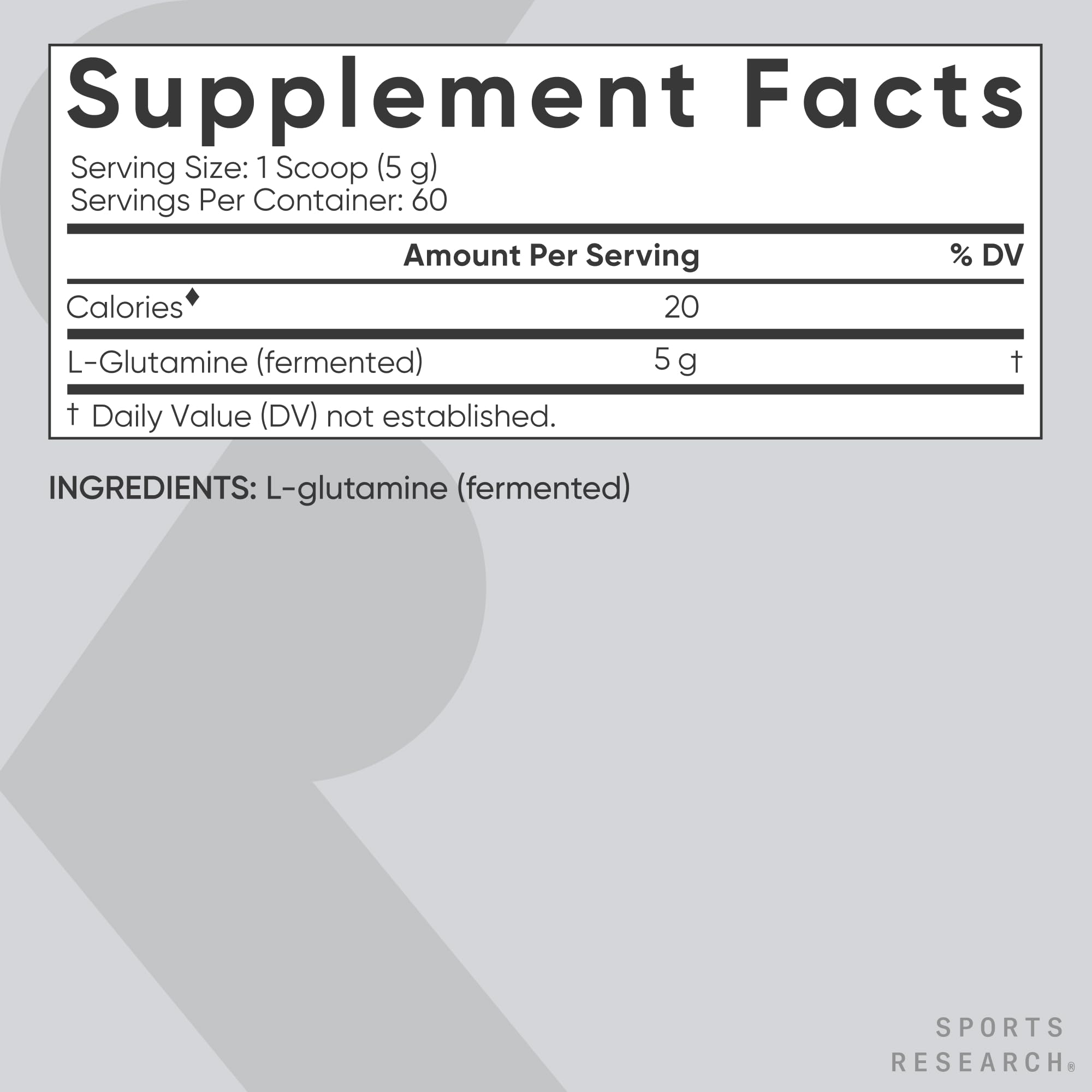 Sports Research L-Glutamine ingredient list includes vegan and gluten free