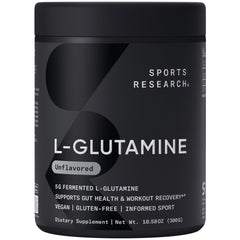Sports Research L-Glutamine powder jar label for convenient post workout mixing