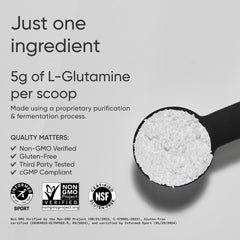 Sports Research L-Glutamine scoop in glass ready to mix.