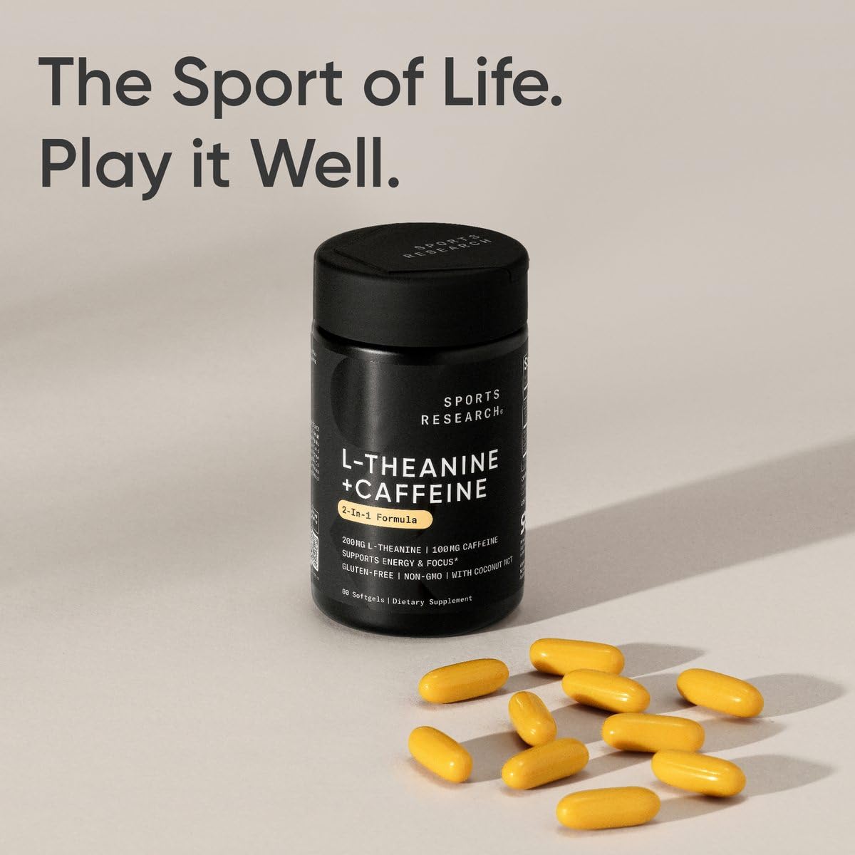 Sports Research coconut MCT oil highlight pictured with softgels in a capsule-friendly display
