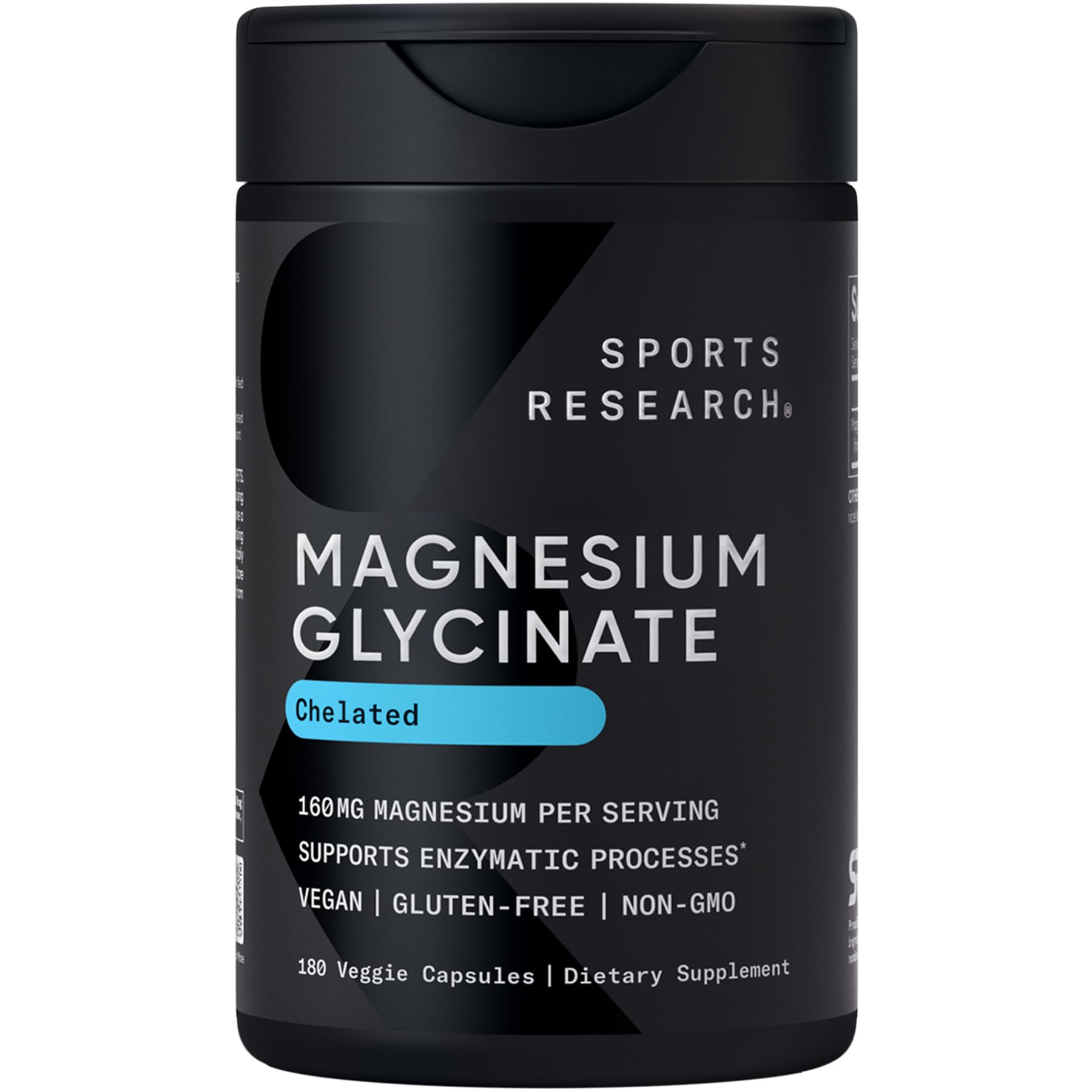 Sports Research Magnesium Glycinate bottle-label highlights restful sleep support.