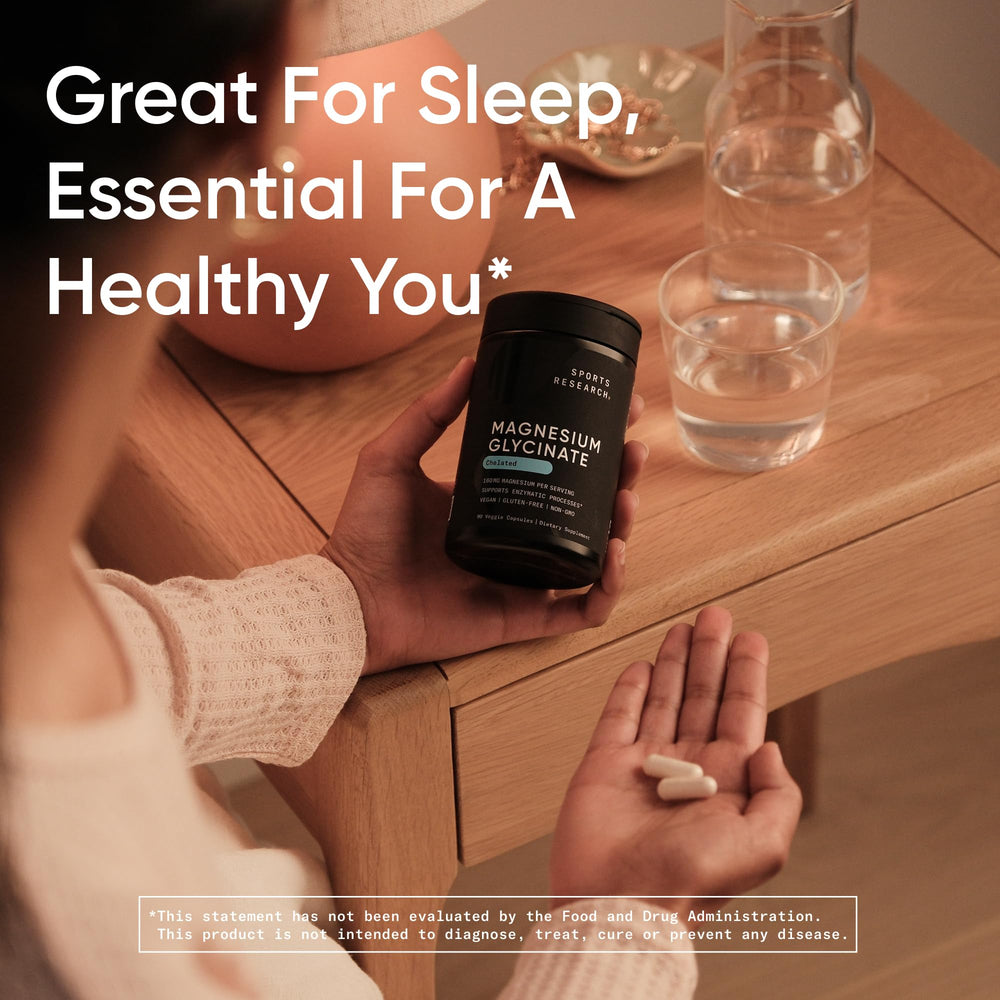 Sports Research Magnesium Glycinate bottle showing coconut MCT oil blend for absorption