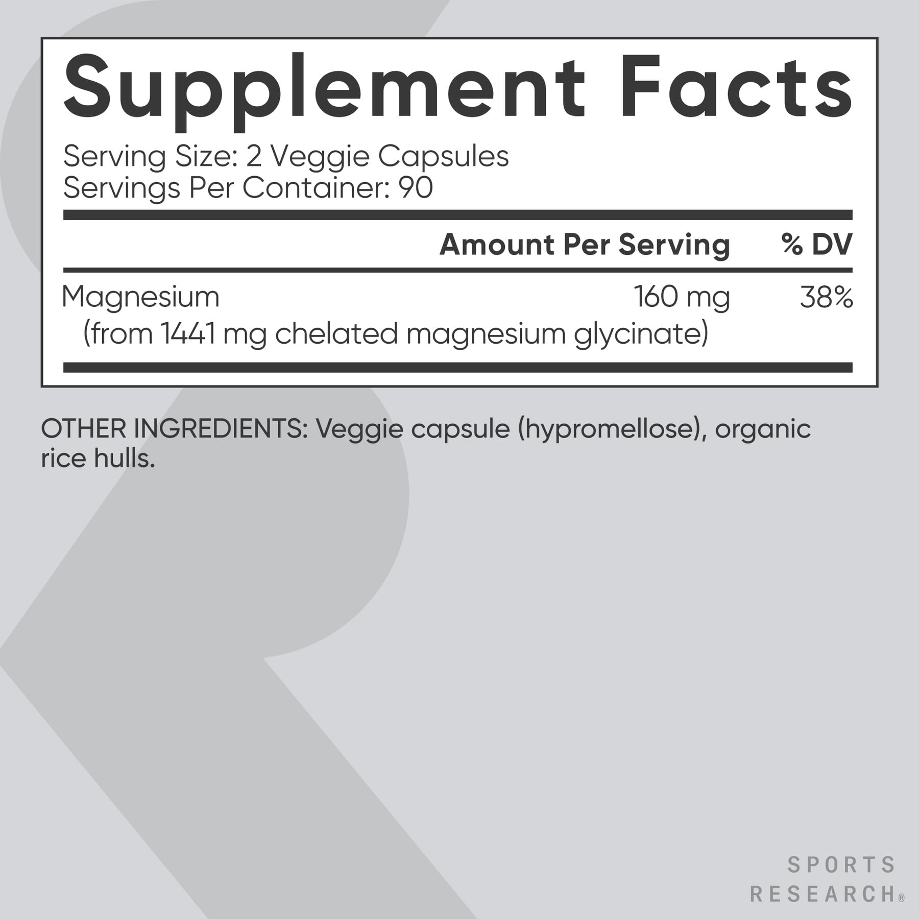 Sports Research Magnesium Glycinate ingredients-sunflower-lecithin highlights enhanced absorption.