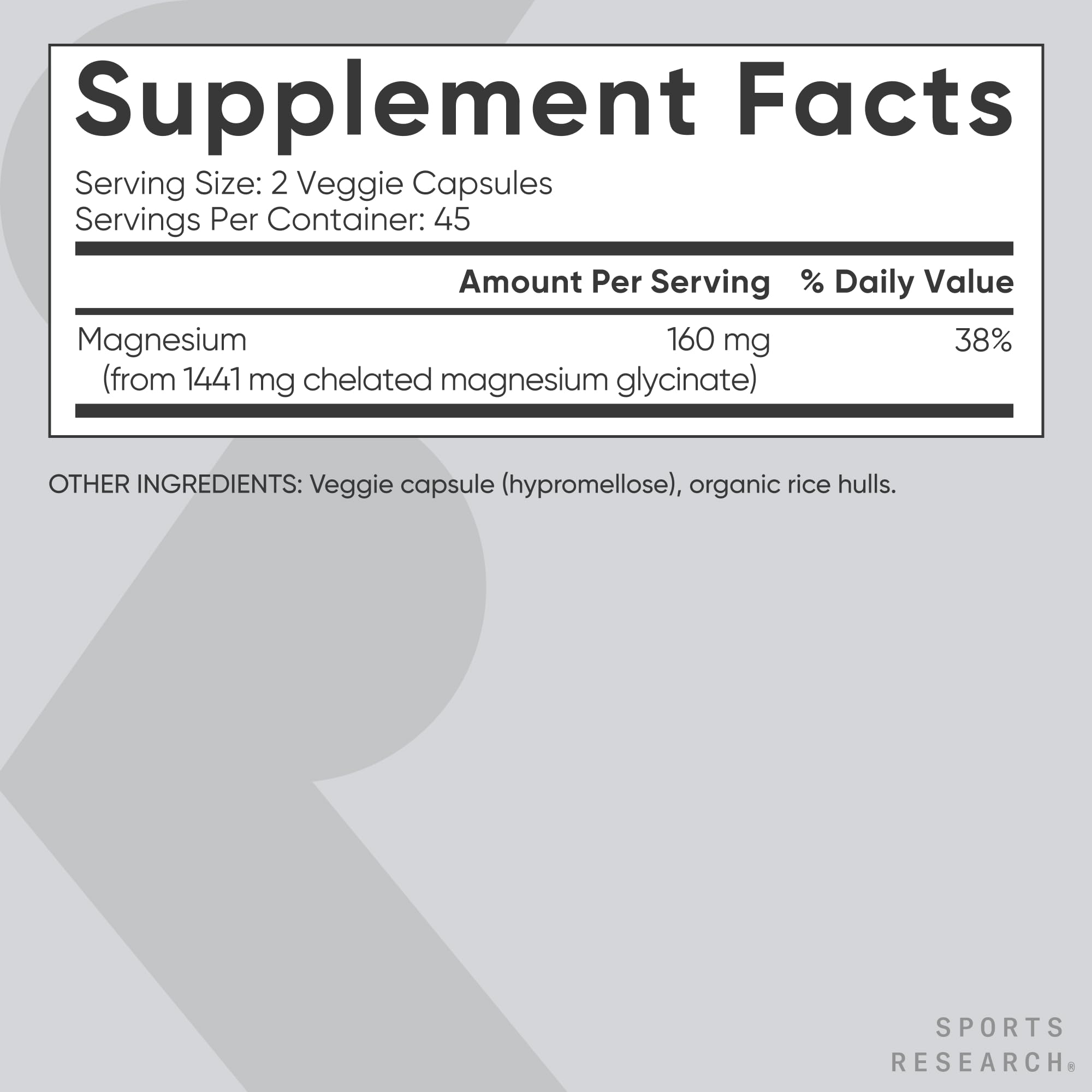 Sports Research Magnesium Glycinate bottle with sunflower lecithin notes support absorption