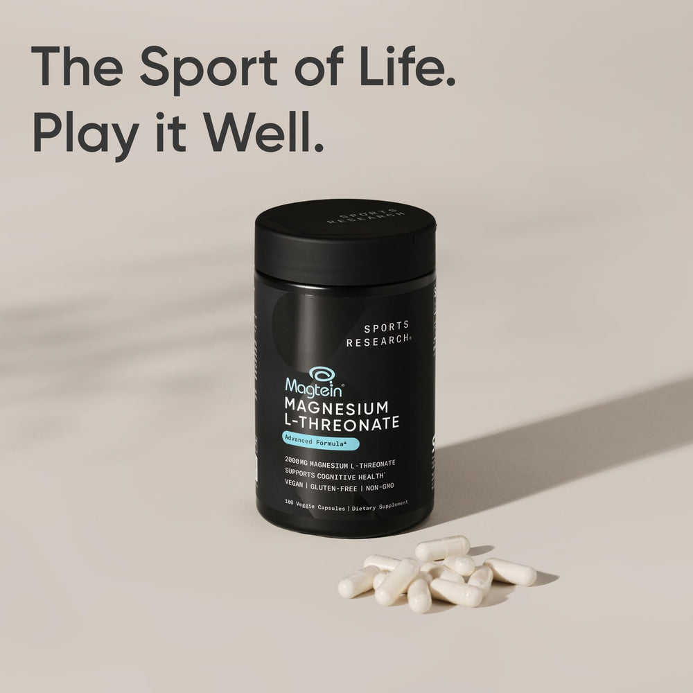 Sports Research Magtein bottle on kitchen counter illustrating easy daily routine.