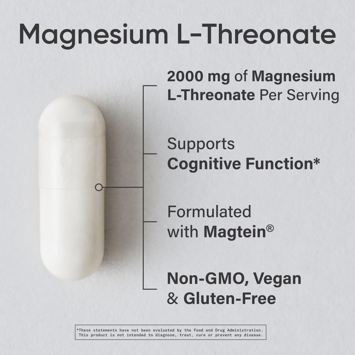 Sports Research Magtein capsules close-up showing easy to swallow vegan capsules