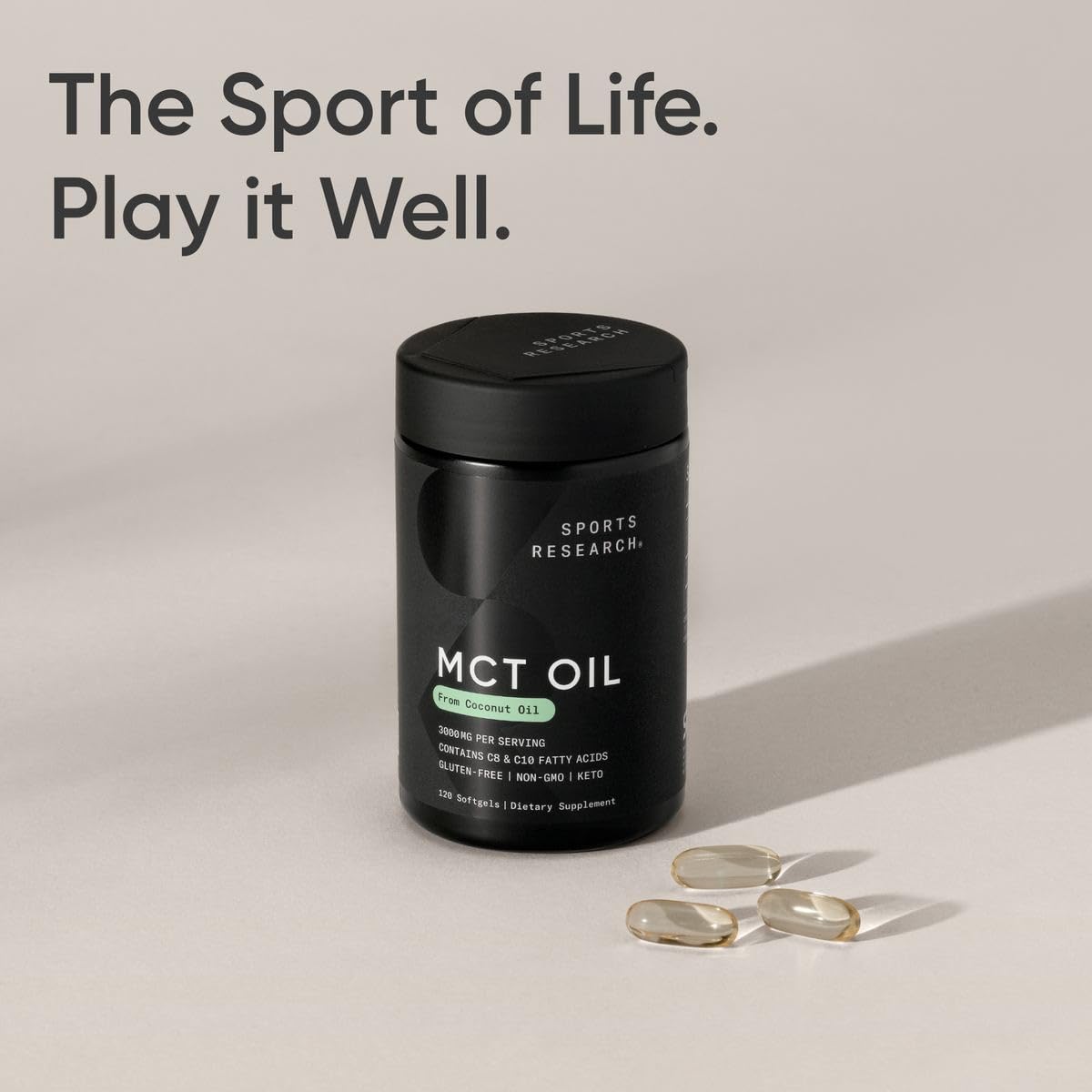 Sports Research MCT Oil Capsules pour into glass for on-the-go use.