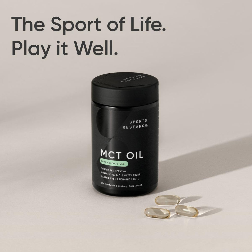 Sports Research MCT Oil Capsules pour into glass for on-the-go use.