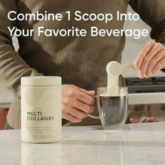Sports Research Multi Collagen powder label closeup highlights collagen types and ingredients.
