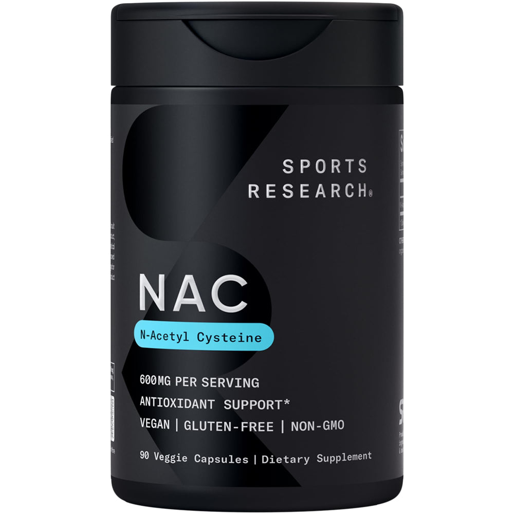 Sports Research NAC 600mg bottle front showing daily antioxidant support.