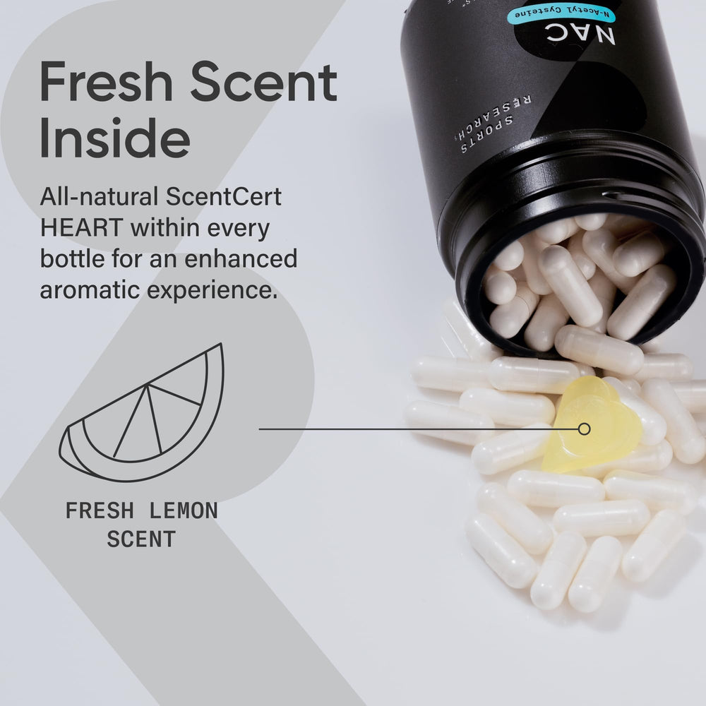 Third-party testing seal on Sports Research NAC bottle ensures quality.