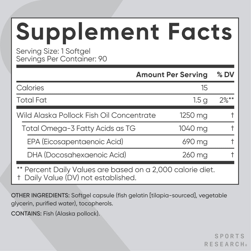 Sports Research omega-3 sourced from wild Alaska Pollock for sustainability