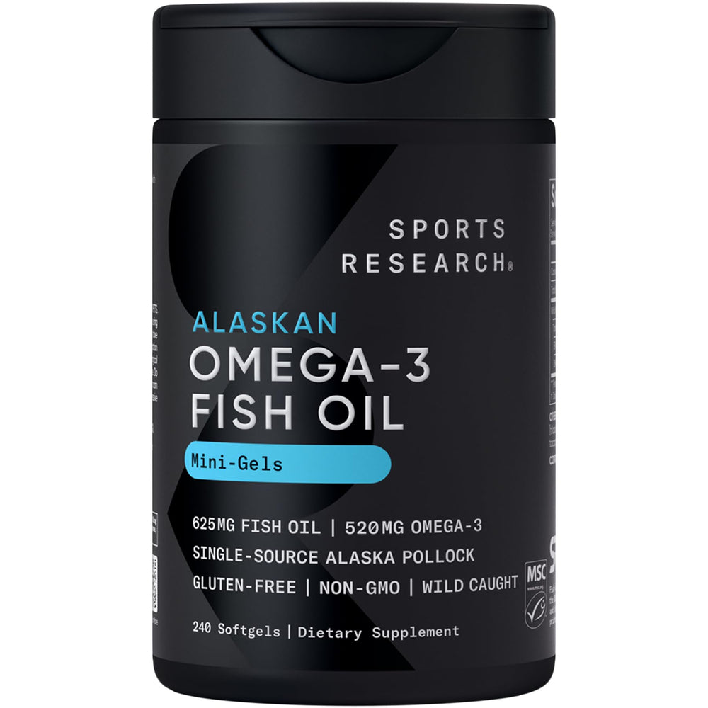 Sports Research Omega-3 Mini Gels bottle front for daily use and convenience
