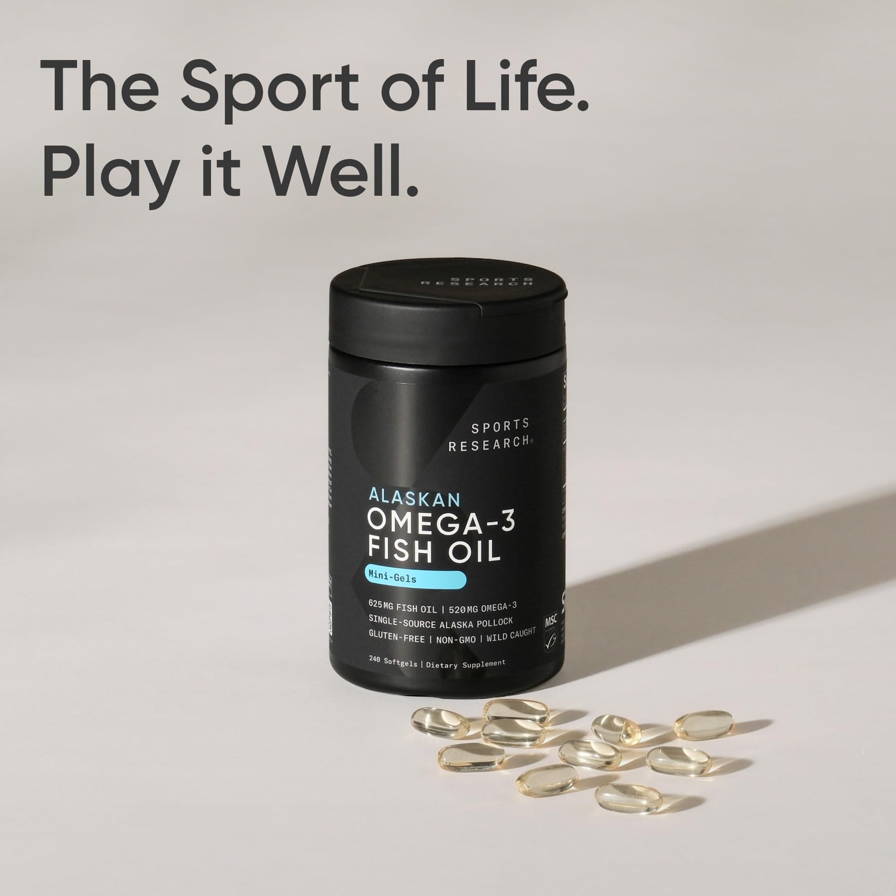 Sports Research Omega-3 Mini Gels served with water for easy swallowing