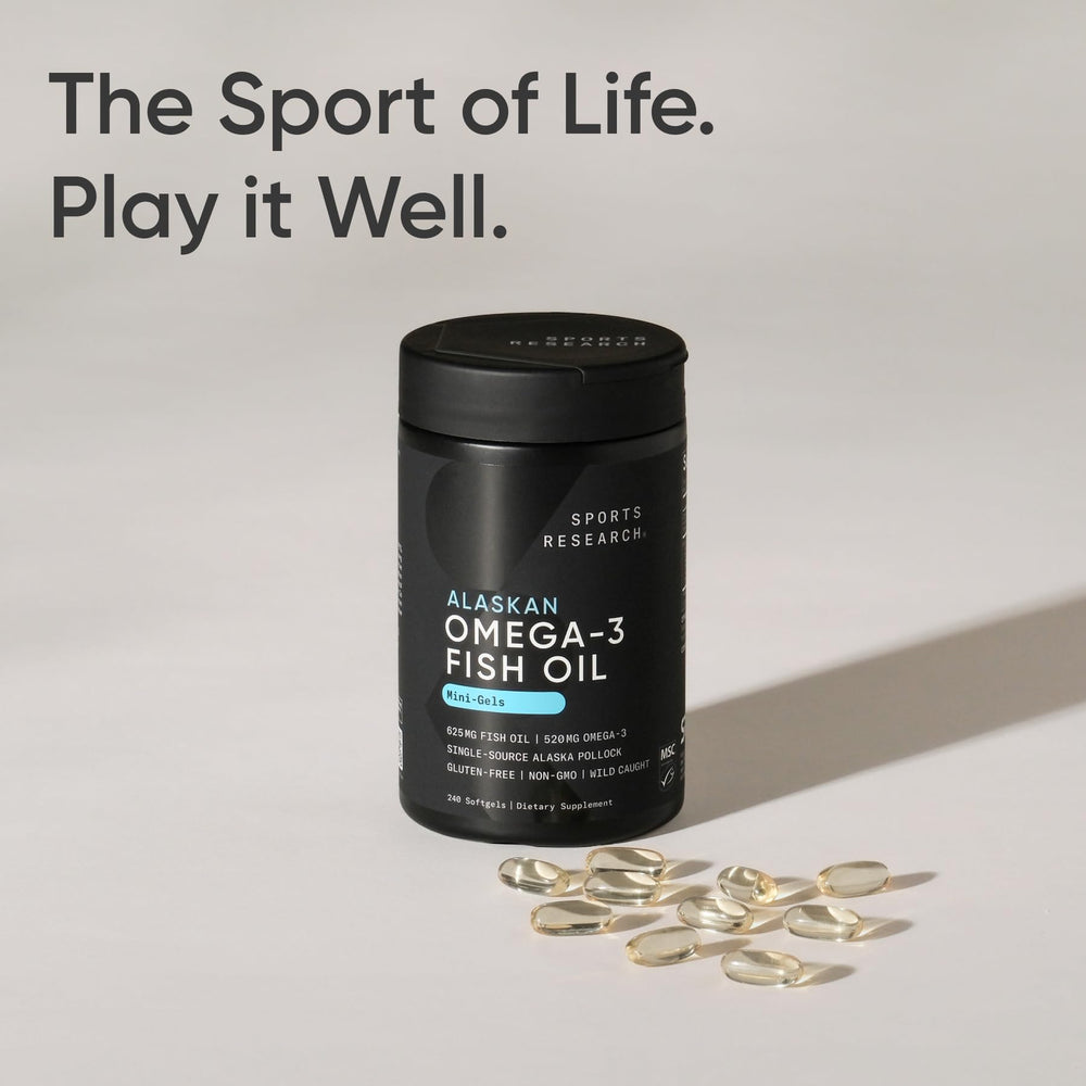 Sports Research Omega-3 Mini Gels served with water for easy swallowing