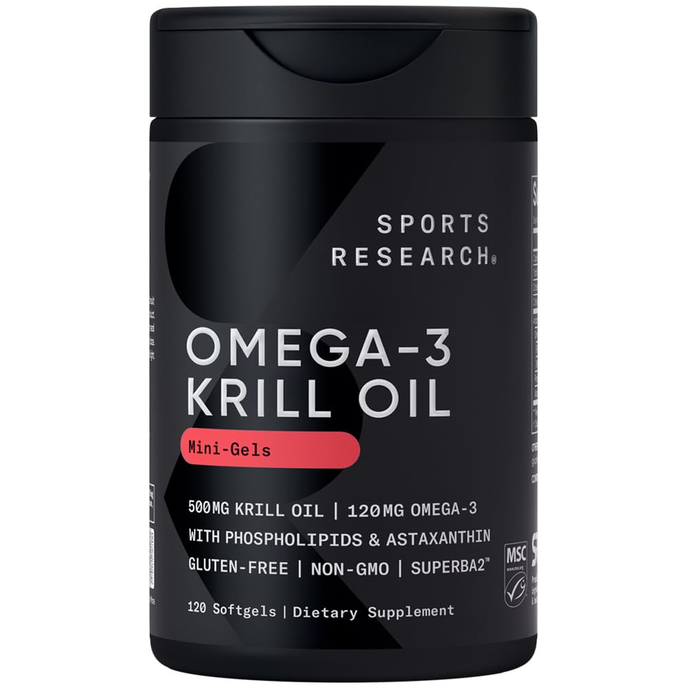 Sports Research Omega-3 Krill Oil mini gels bottle for daily omega-3 intake