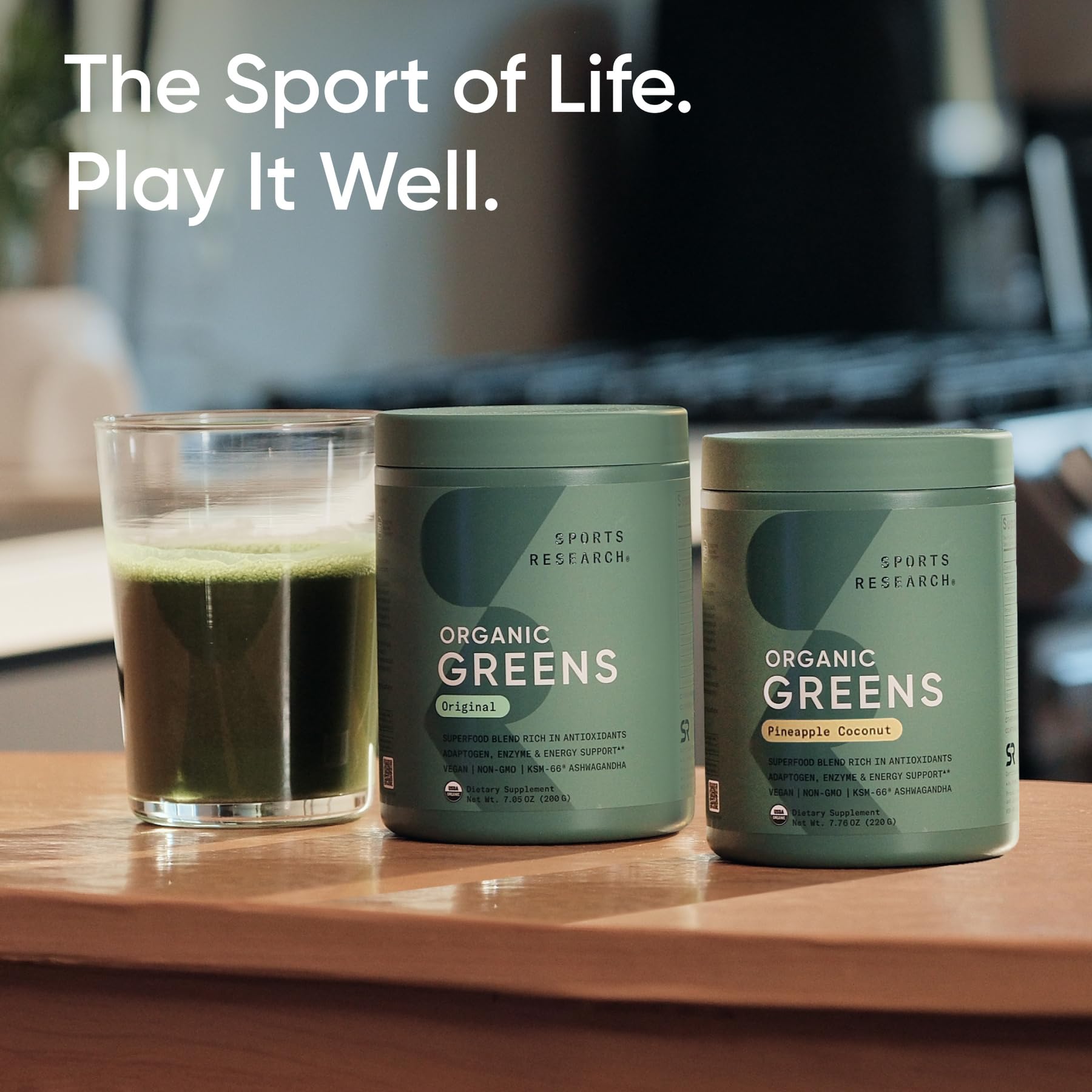 Sports Research Organic Greens scoop measures the powder for easy daily use.