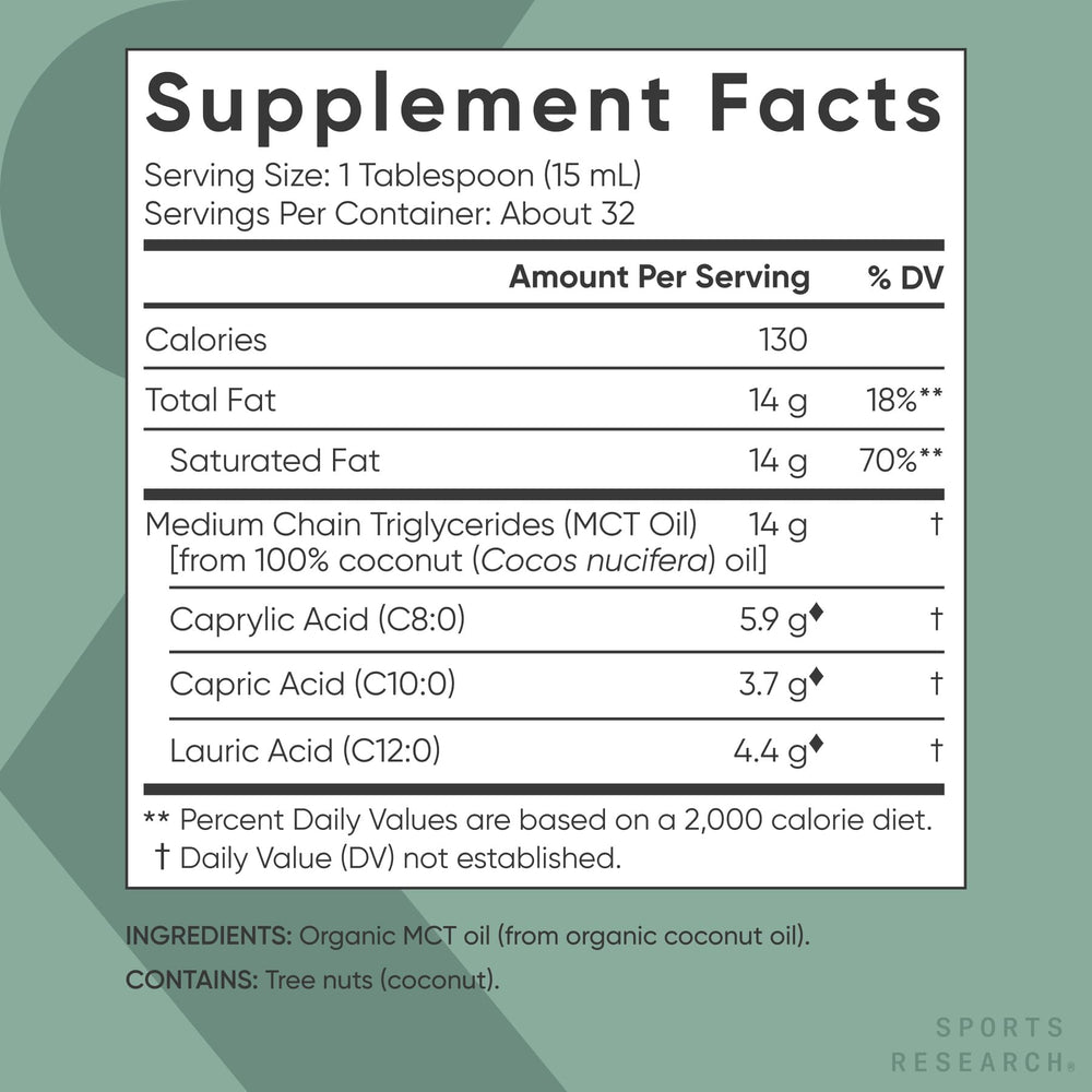 Sports Research Organic MCT Oil with clear liquid ideal for tea enhancements