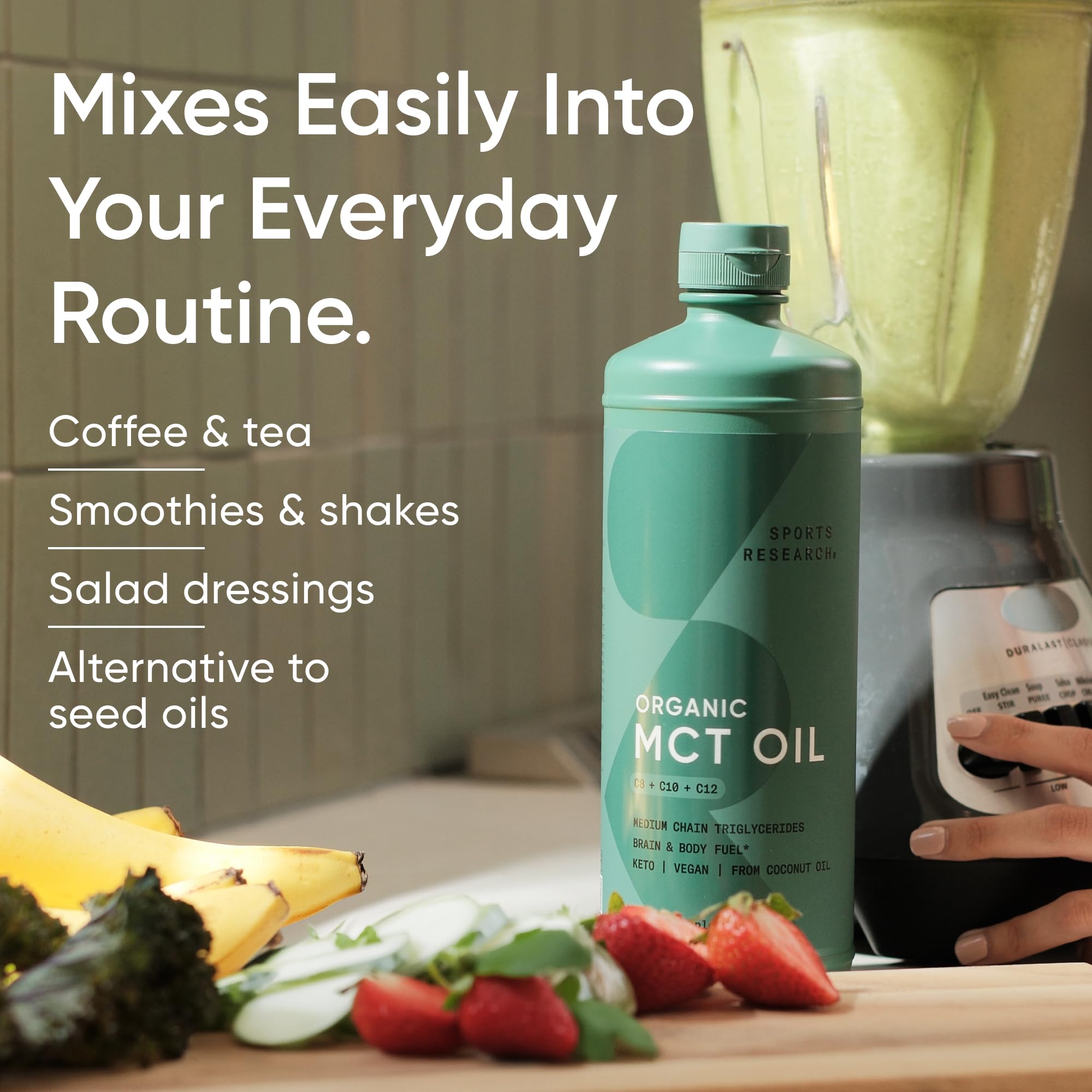 Sports Research Organic MCT Oil kitchen-use setting shows cooking versatility