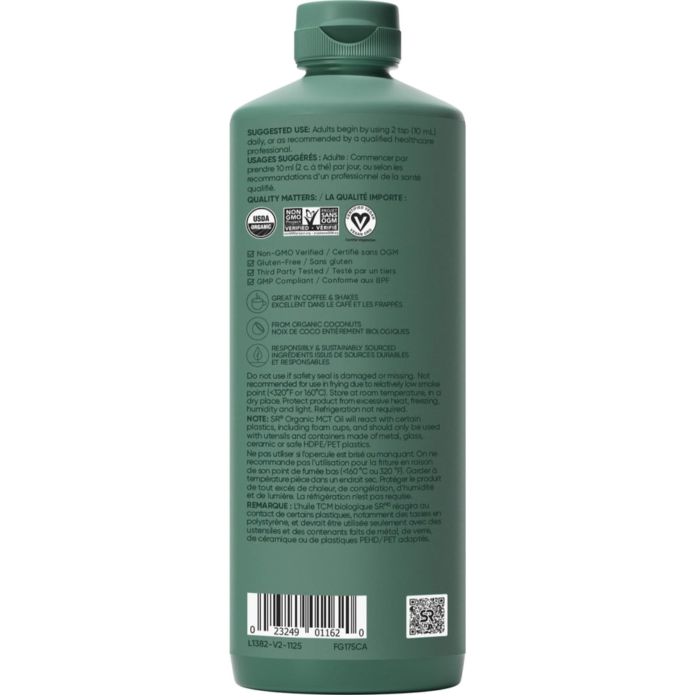 Sports Research Organic MCT Oil label closeup shows organic coconut source