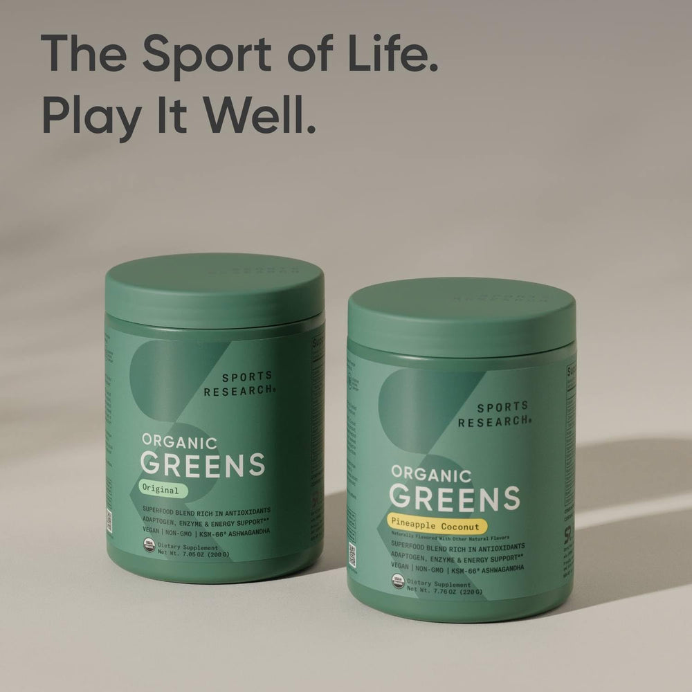 Sports Research Organic Pineapple Coconut Greens bottle with display—on-the-go supplement