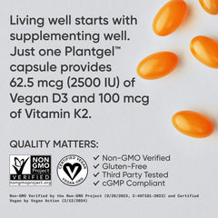 Sports Research plant-based D3 K2 product details for vegan living.