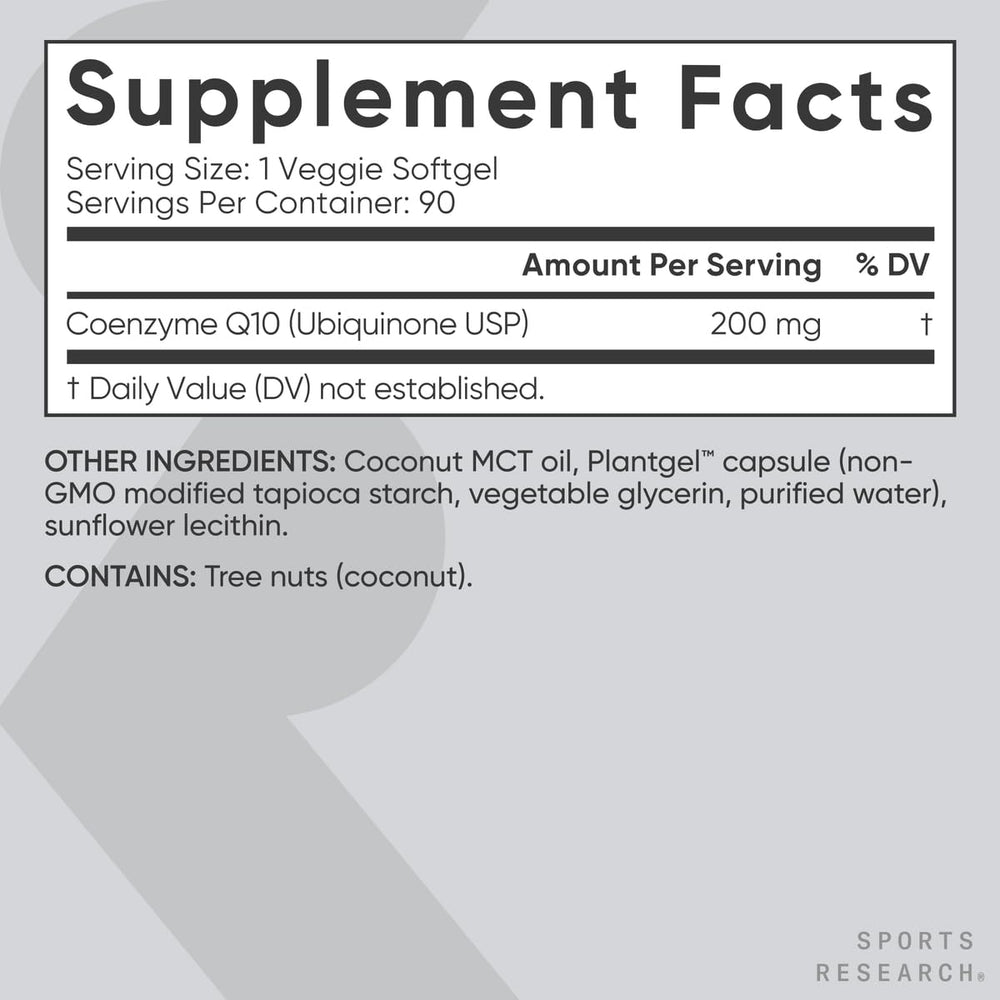 Third-party quality testing label on CoQ10 bottle