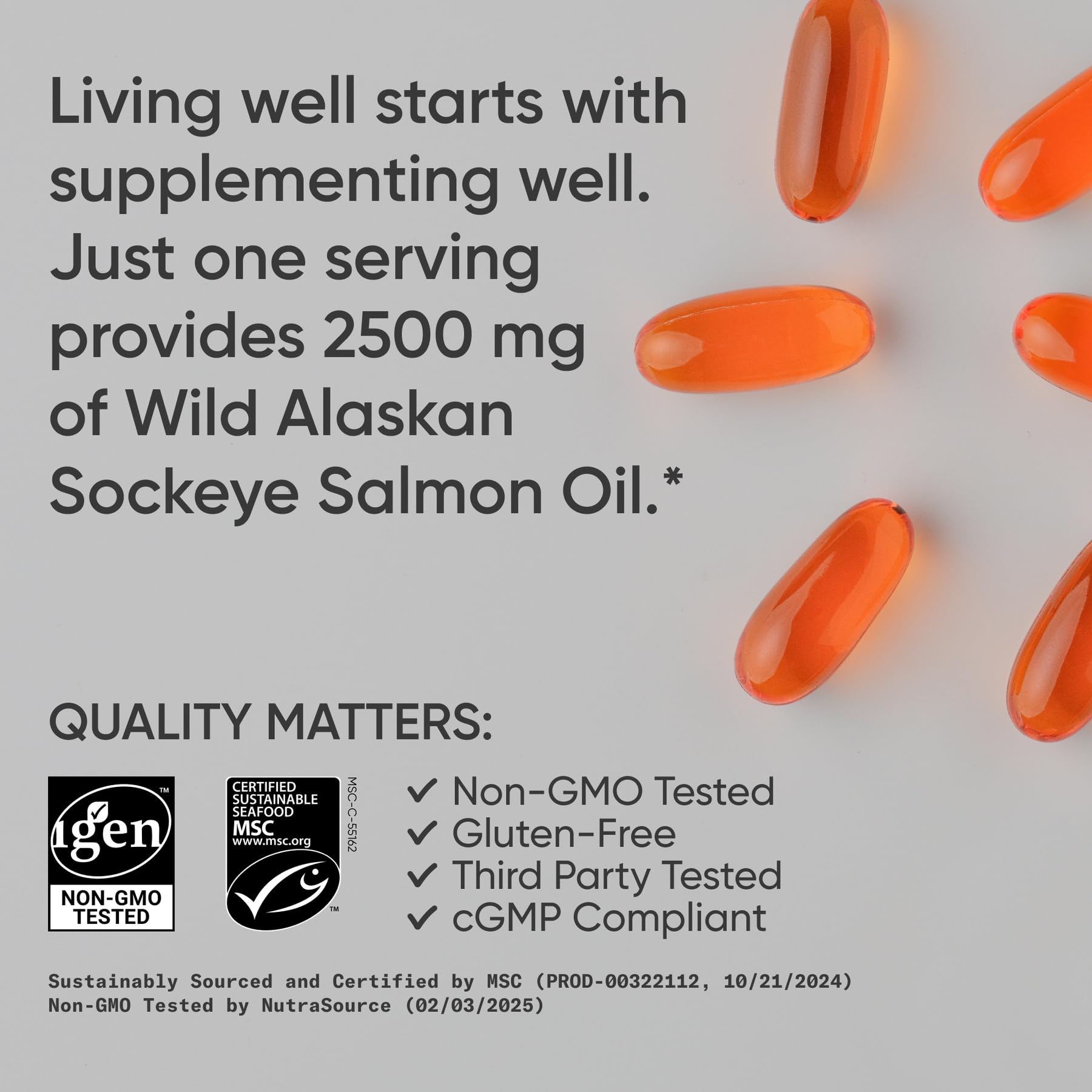 MSC certification seal on Sports Research Salmon Oil packaging indicating sustainability