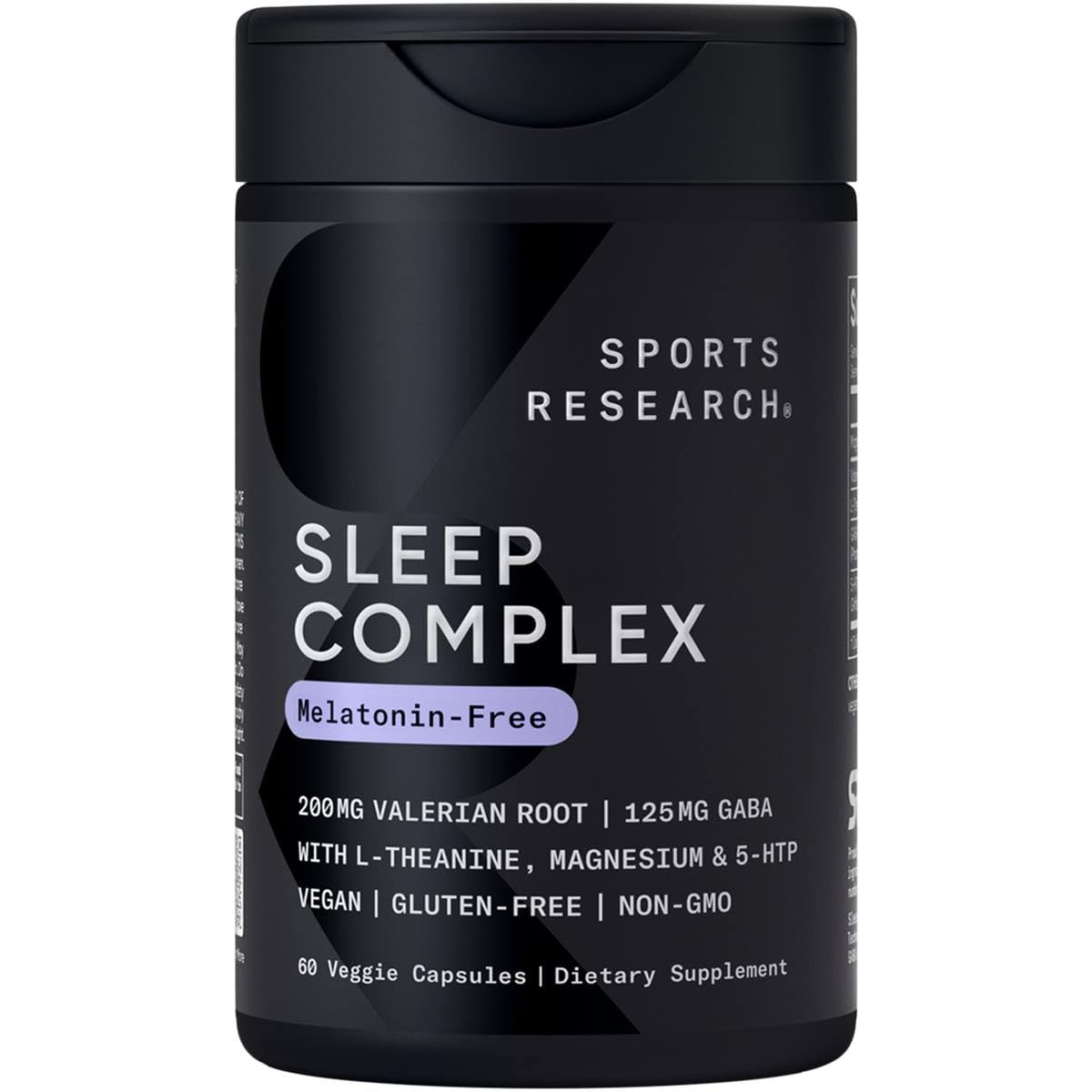 Sports Research Sleep Complex bottle and label, vegan sleep support for restful nights.
