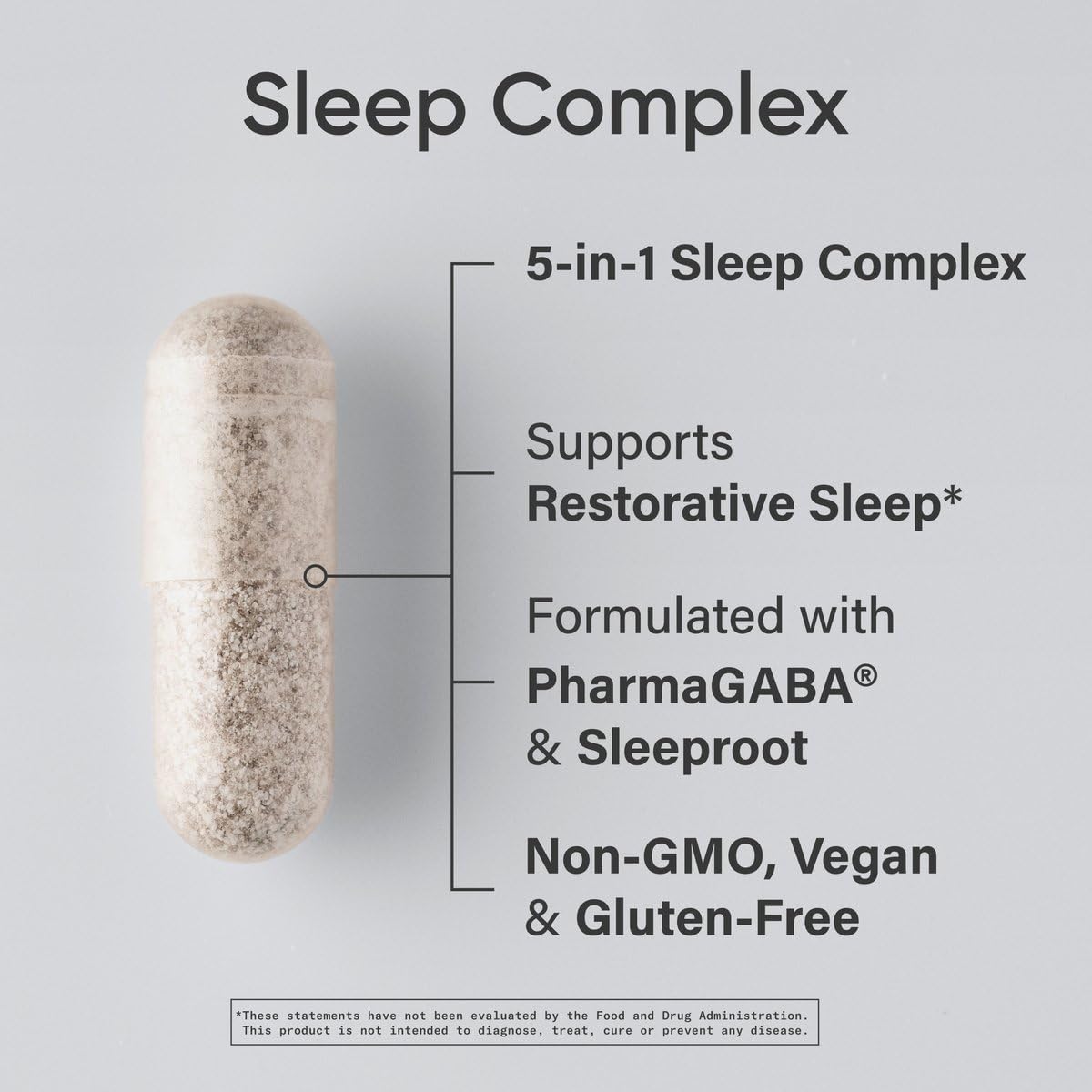 Sports Research Sleep Complex capsules close-up, showcasing vegan formula for evening relaxation.