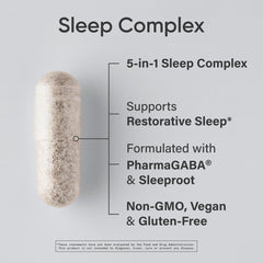Sports Research Sleep Complex capsules close-up, showcasing vegan formula for evening relaxation.