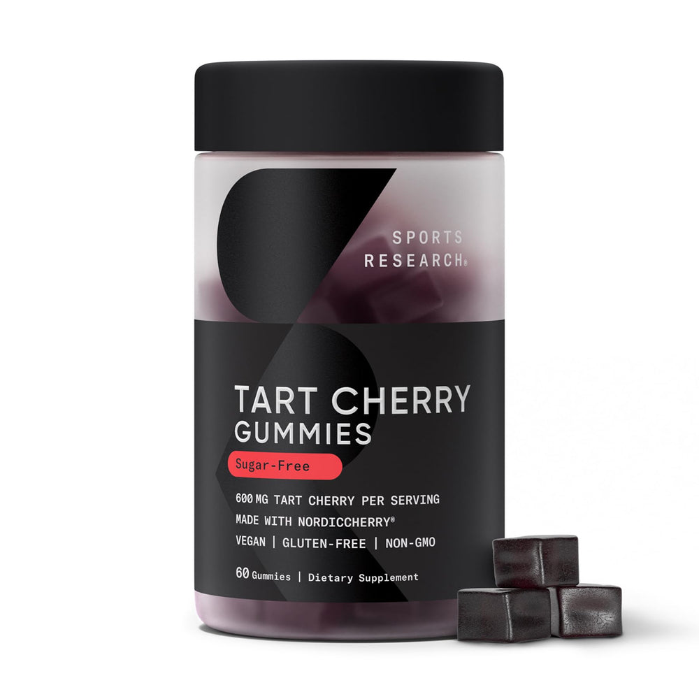 Sports Research Tart Cherry Gummies bottle for convenient post-workout recovery.