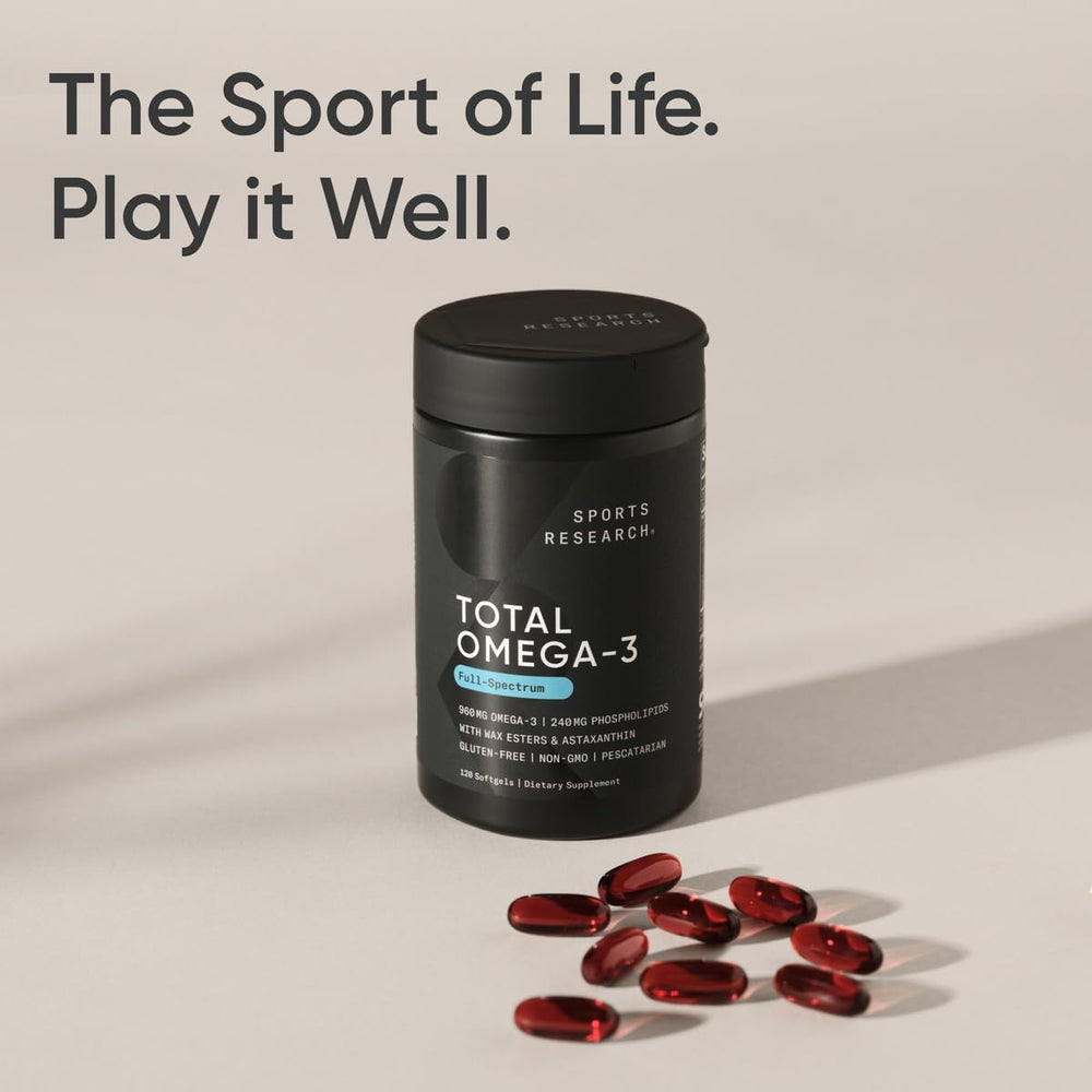Sports Research Total Omega-3 pescatarian friendly softgel capsule close-up