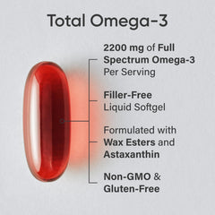 Sports Research Total Omega-3 softgels close-up highlighting easy-to-swallow capsules