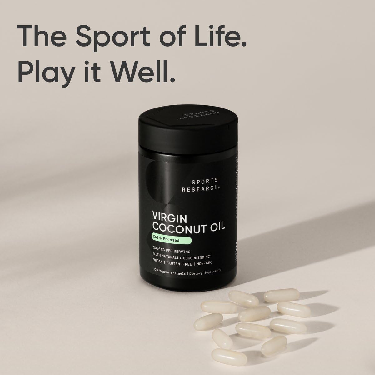 Sports Research travel-friendly bottle—on-the-go coconut oil capsules