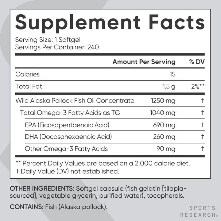 Sports Research omega-3 capsules close-up highlighting content-rich softgels for daily wellness
