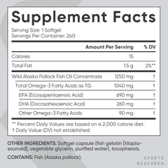 Sports Research omega-3 capsules close-up highlighting content-rich softgels for daily wellness