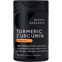 Sports Research Turmeric Curcumin bottle for easy daily softgel use.