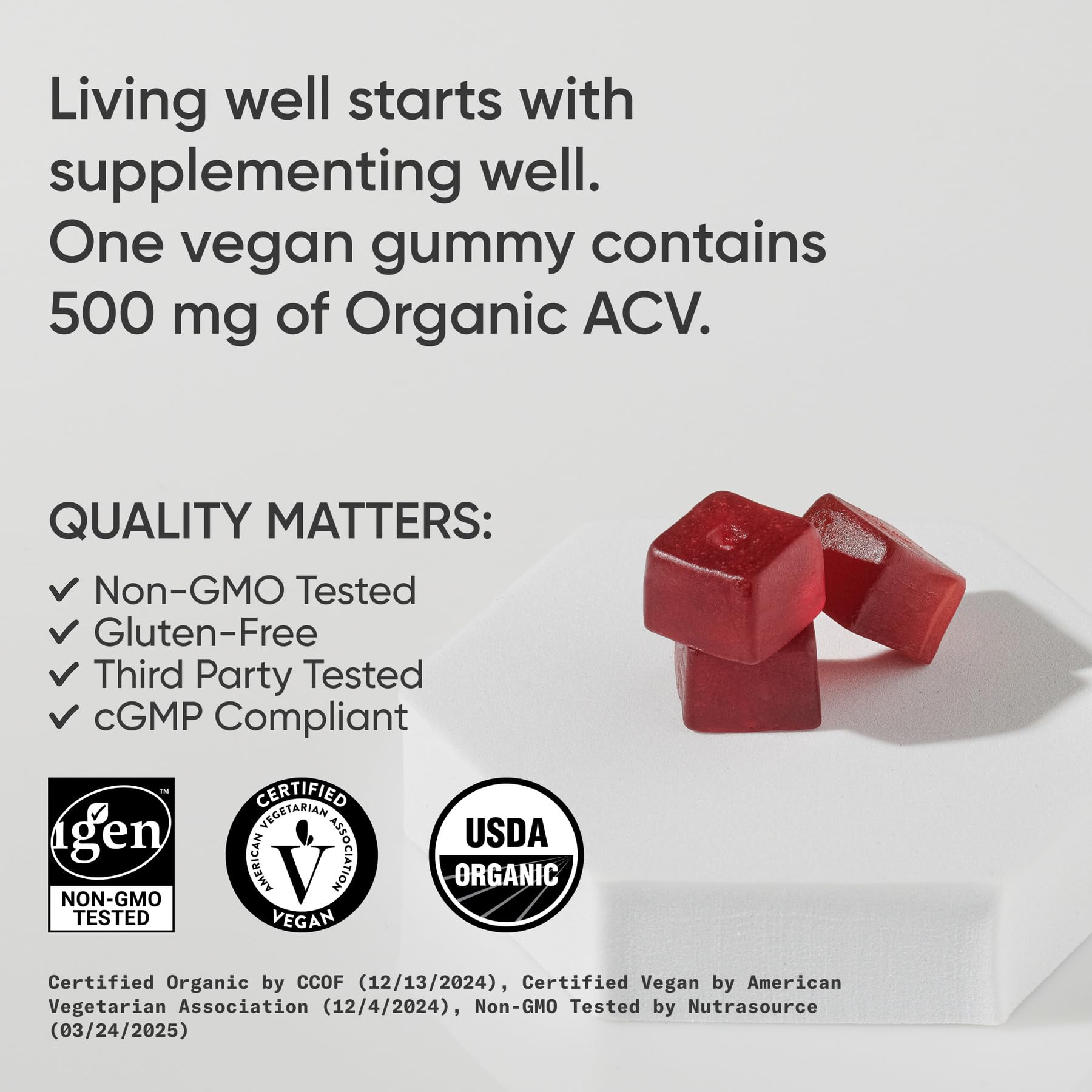 Sports Research vegan-certified ACV gummies pack – plant-based, clean formula.