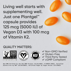 Sports Research vegan D3 K2 label highlights vegan certification.