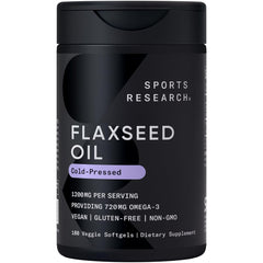 Sports Research vegan flaxseed oil bottle showing plant-based omega-3 support