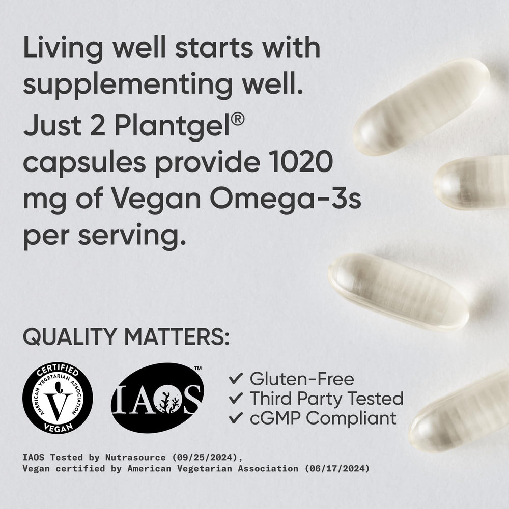 Sports Research vegan omega-3 algae oil softgels carrageenan-free formula supports daily plant-based intake