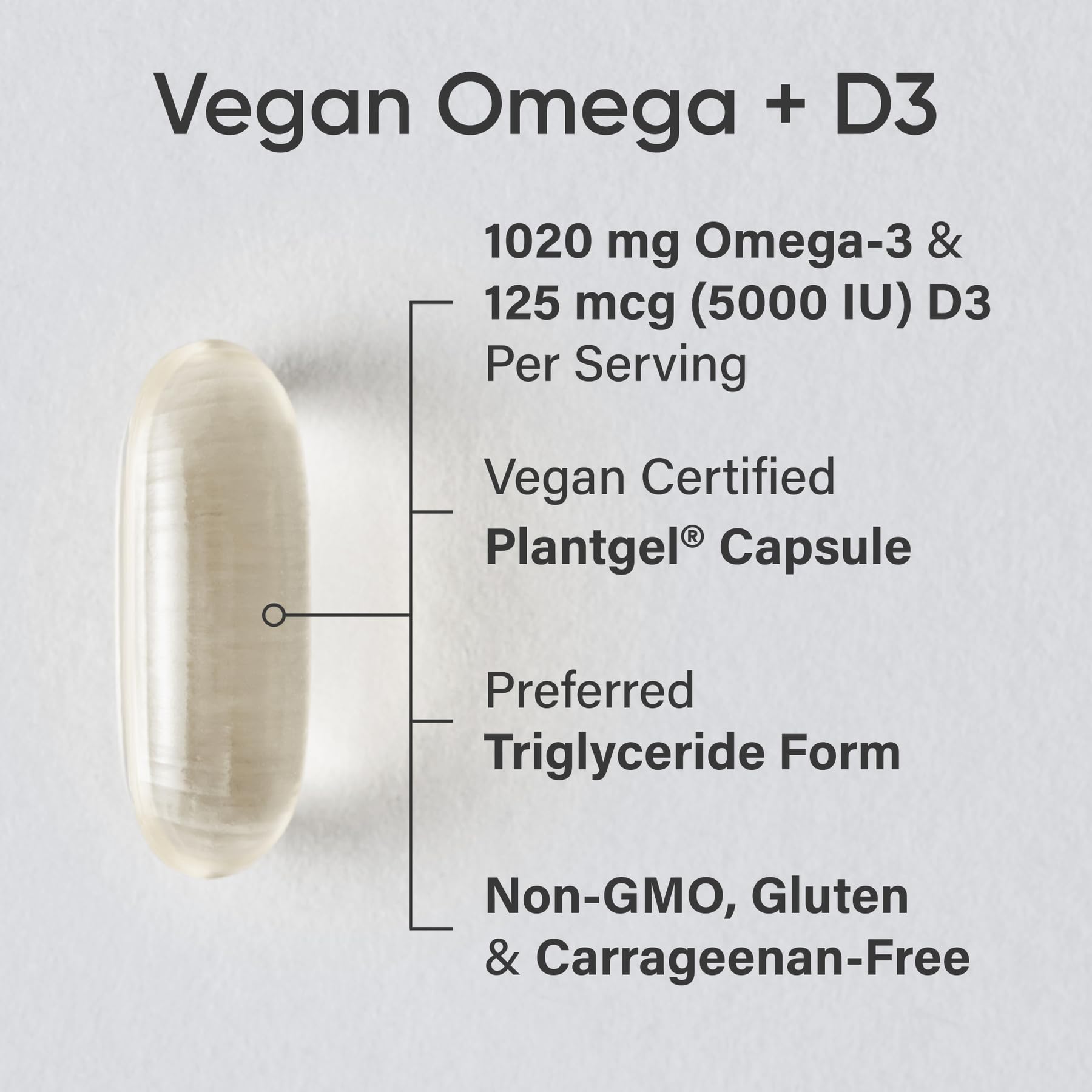 Sports Research vegan omega-3 softgels close-up showing smooth texture for easy swallowing.