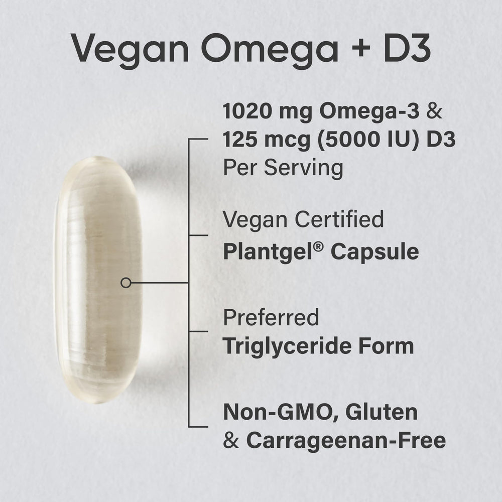 Sports Research vegan omega-3 softgels close-up showing smooth texture for easy swallowing.