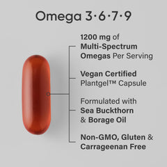 Sports Research Vegan Omega bottle highlights sea buckthorn oil for omega-7.