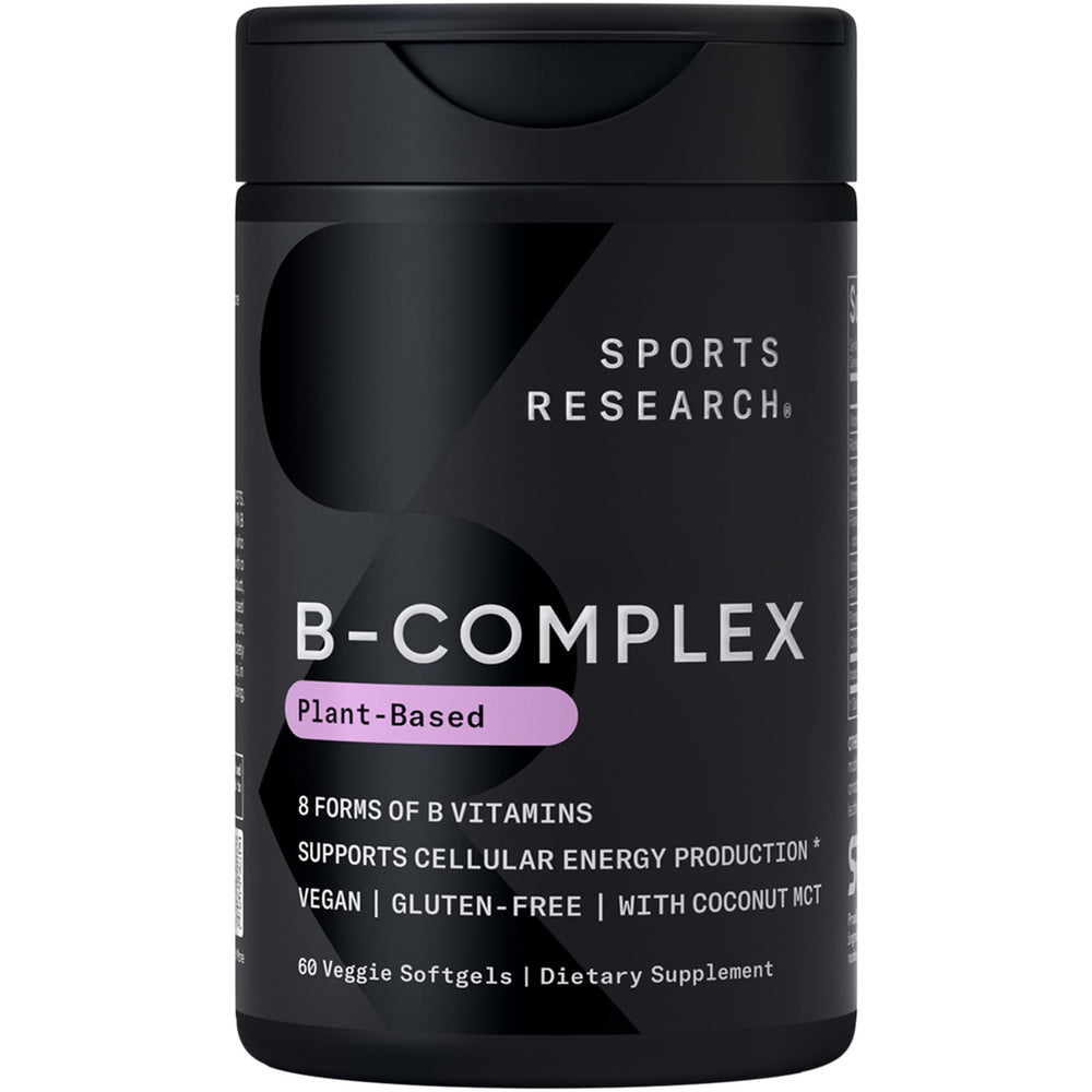 Sports Research Vitamin B-Complex full spectrum capsules in bottle for daily energy support