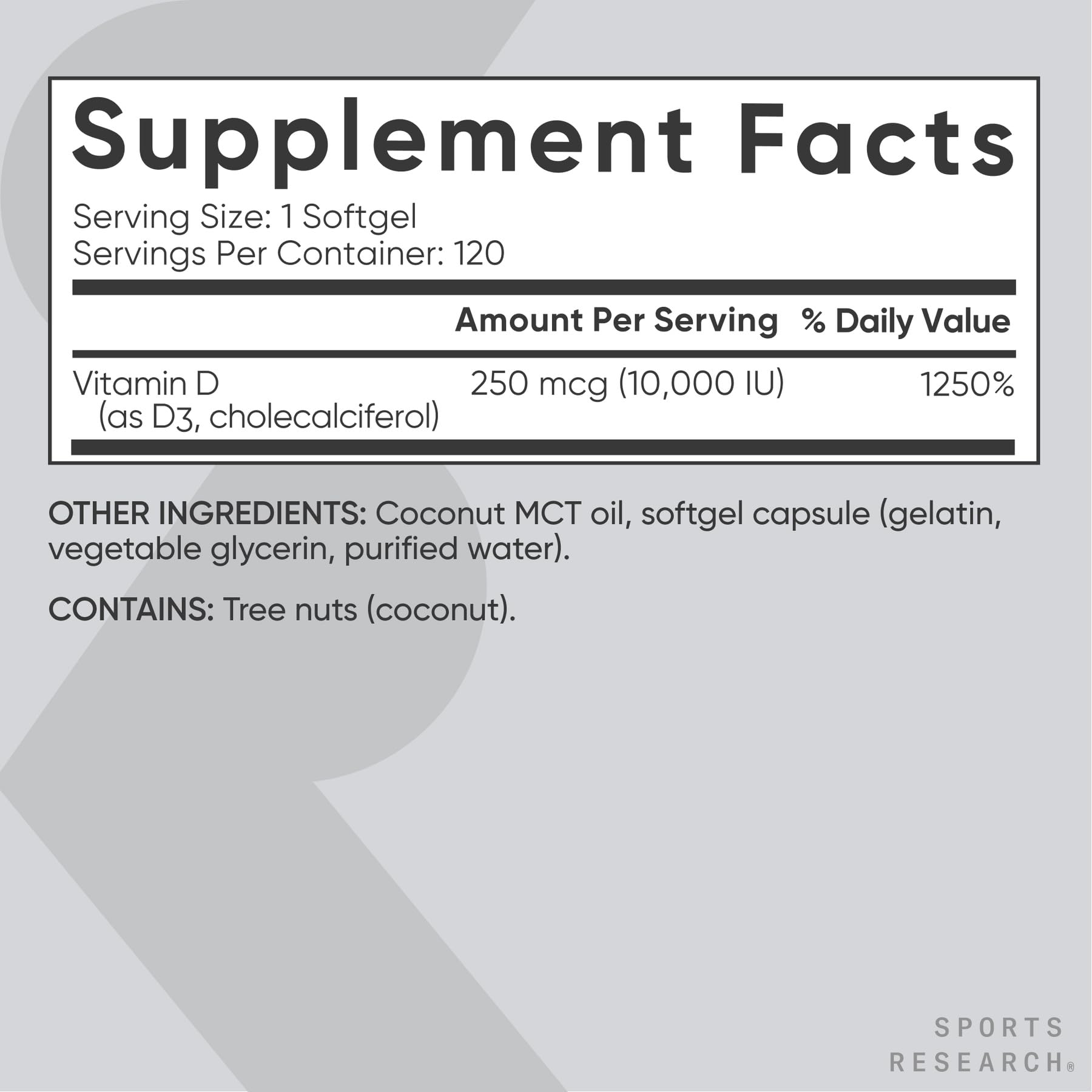 Sports Research Vitamin D3 bottle displayed on a kitchen counter for wellness routines.